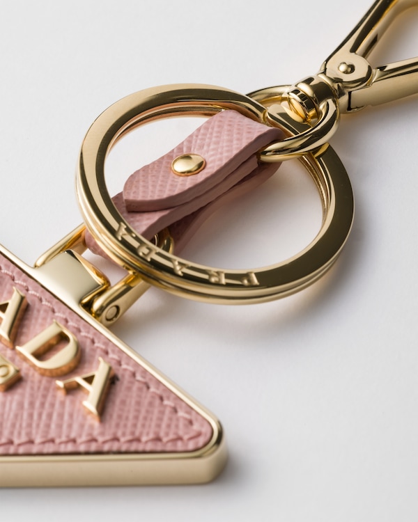 Saffiano leather and metal keychain - Peach Saffiano leather and metal keychain - Peach