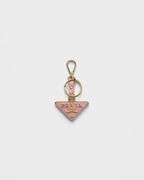Saffiano leather and metal keychain - Peach Saffiano leather and metal keychain - Peach