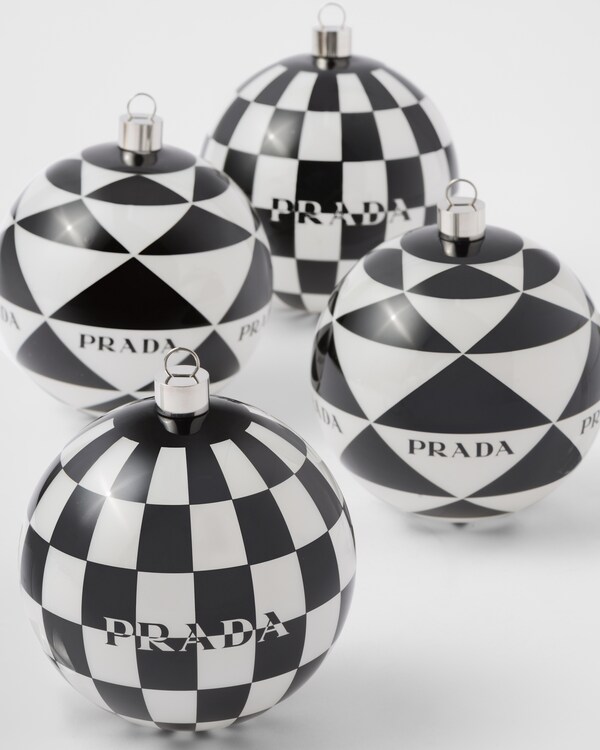 Glass Christmas ornament set - White/Black Glass Christmas ornament set - White/Black