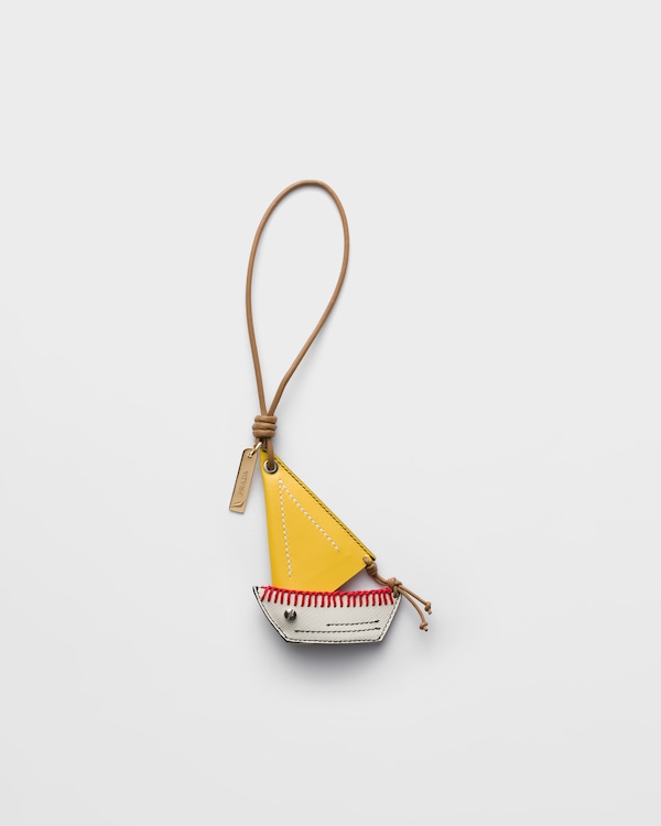Leather key ring pendant - White/Sunshine Yellow Leather key ring pendant - White/Sunshine Yellow
