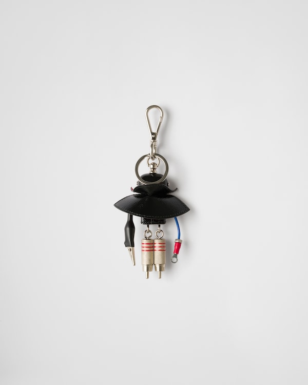 Robot Saffiano leather keychain charm - Black Robot Saffiano leather keychain charm - Black