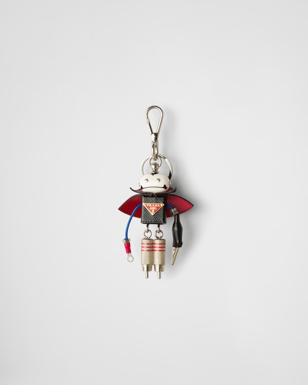 Robot Saffiano leather keychain charm - Black Robot Saffiano leather keychain charm - Black