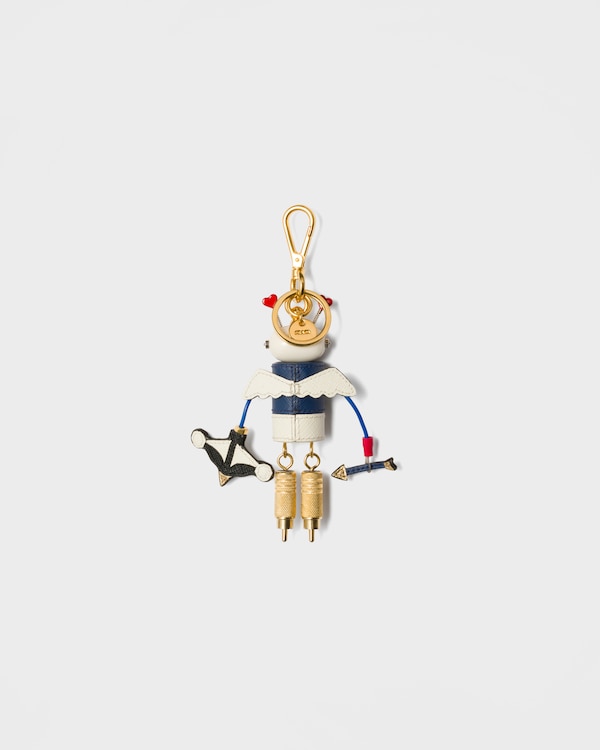 Cupido Saffiano leather keychain charm - Bright Blue/White Cupido Saffiano leather keychain charm - Bright Blue/White