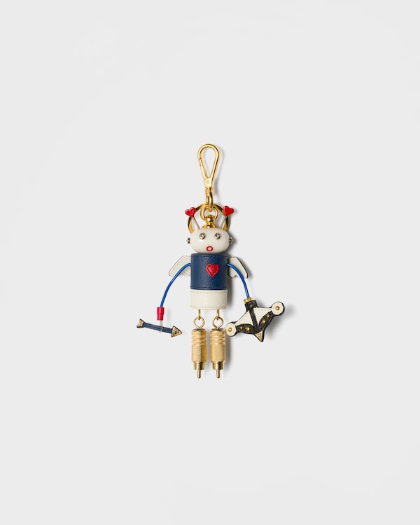 Cupido Saffiano leather keychain charm - Bright Blue/White Cupido Saffiano leather keychain charm - Bright Blue/White