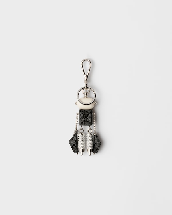 Robot Saffiano leather keychain charm - Steel/Black Robot Saffiano leather keychain charm - Steel/Black