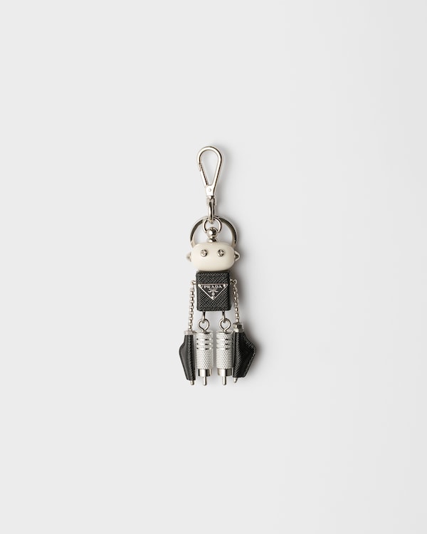 Robot Saffiano leather keychain charm - Steel/Black Robot Saffiano leather keychain charm - Steel/Black