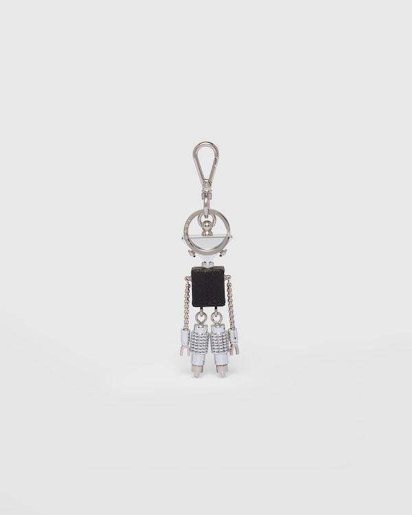 Robot Saffiano leather keychain charm - Steel/Black Robot Saffiano leather keychain charm - Steel/Black