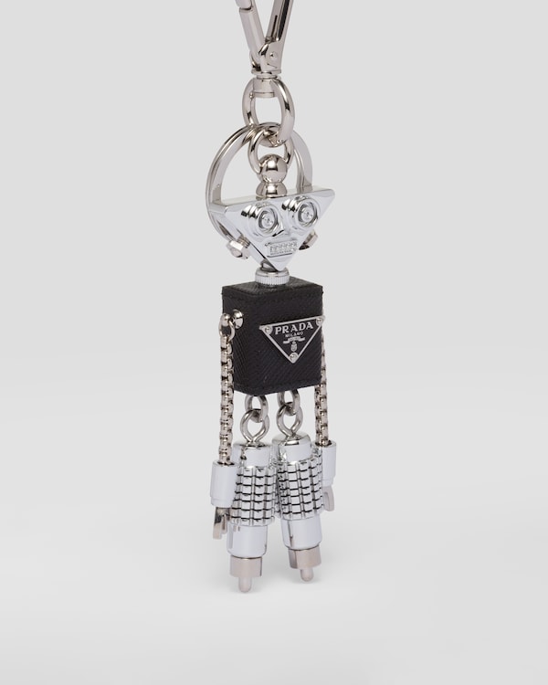 Robot Saffiano leather keychain charm - Steel/Black Robot Saffiano leather keychain charm - Steel/Black