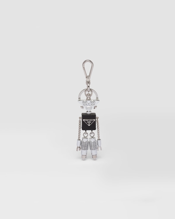 Robot Saffiano leather keychain charm - Steel/Black Robot Saffiano leather keychain charm - Steel/Black
