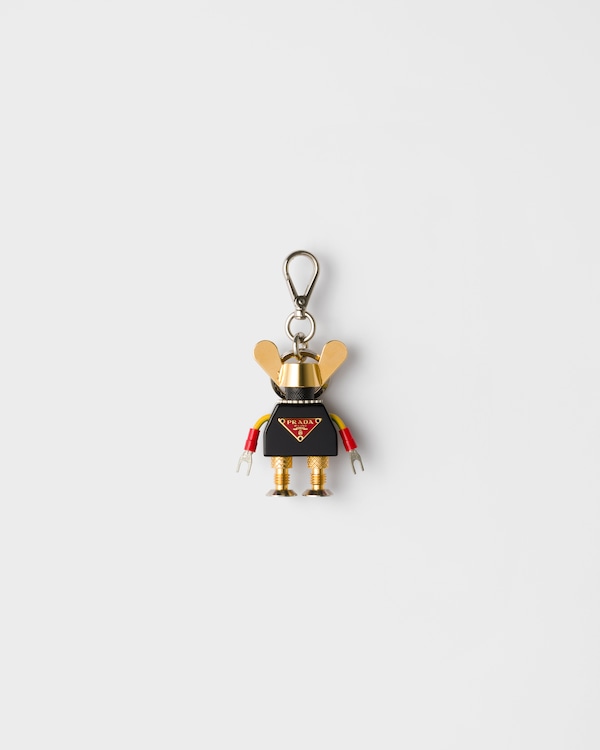 Robot plexiglas and Saffiano leather keychain charm - Black Robot plexiglas and Saffiano leather keychain charm - Black