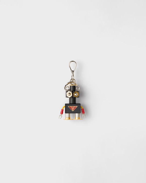 Robot plexiglas and Saffiano leather keychain charm - Black Robot plexiglas and Saffiano leather keychain charm - Black