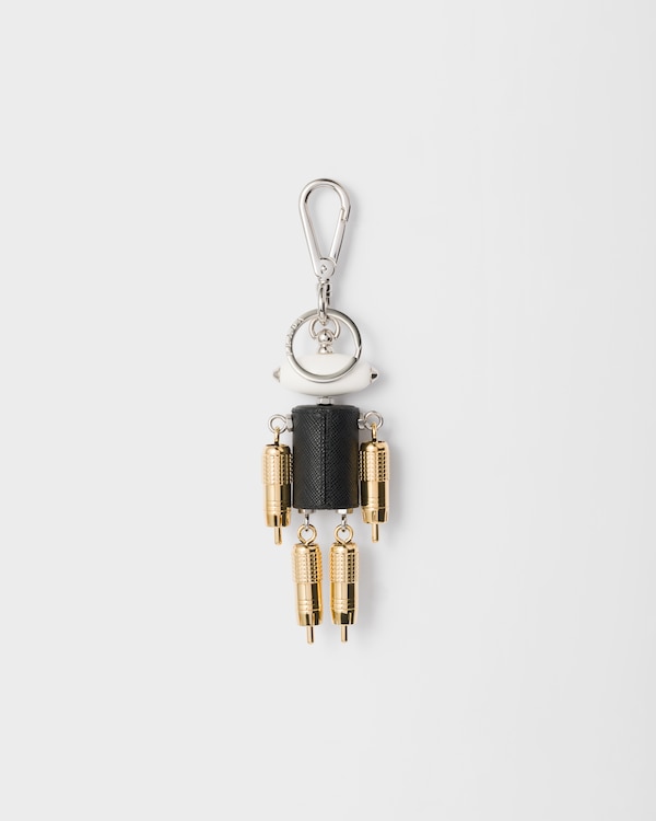 Robot Saffiano leather key ring charm - Black Robot Saffiano leather key ring charm - Black