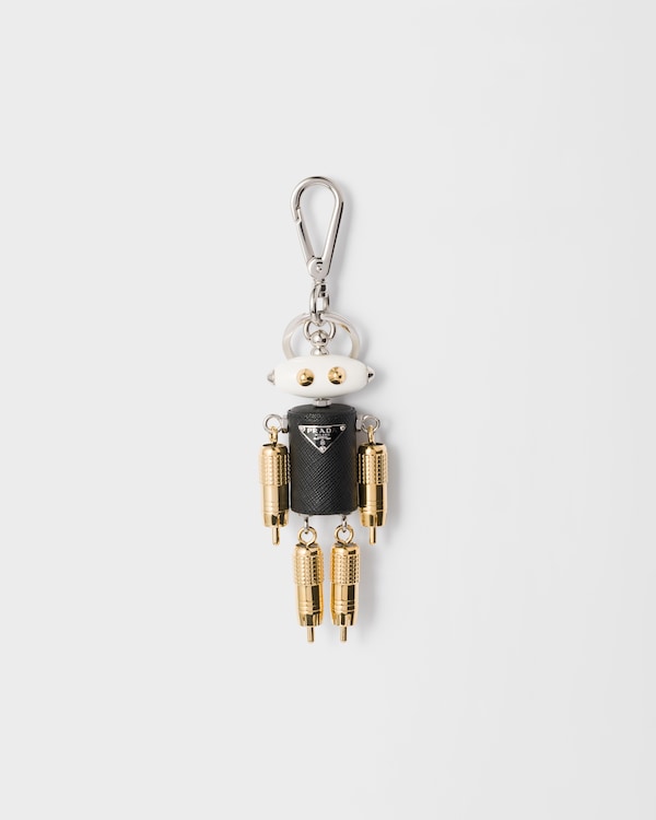 Robot Saffiano leather key ring charm - Black Robot Saffiano leather key ring charm - Black