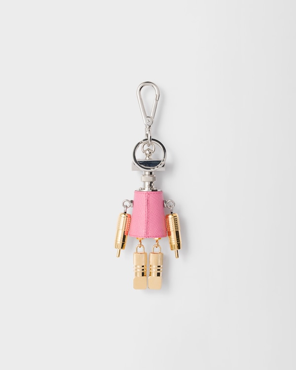 Robot Saffiano leather key ring charm - Begonia Pink Robot Saffiano leather key ring charm - Begonia Pink