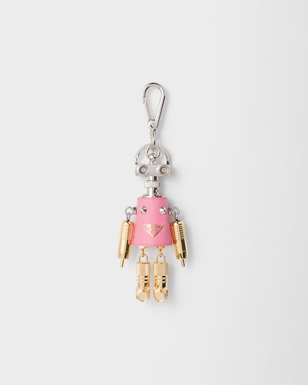 Robot Saffiano leather key ring charm - Begonia Pink Robot Saffiano leather key ring charm - Begonia Pink