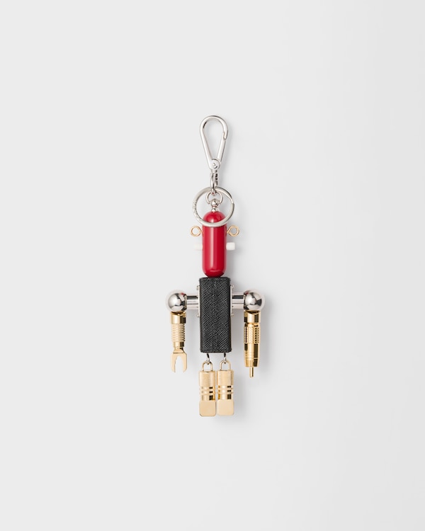 Robot Saffiano leather key ring charm - Black Robot Saffiano leather key ring charm - Black