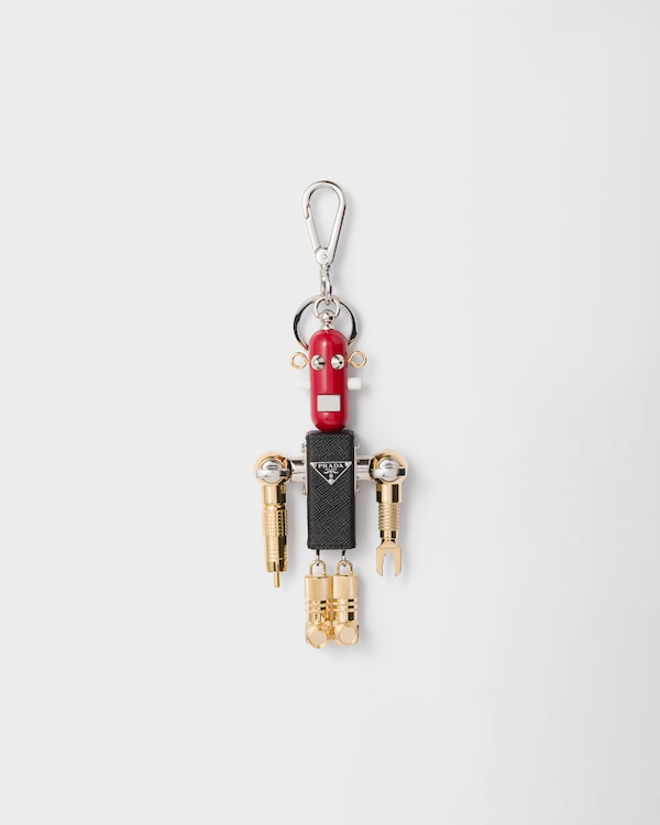 Robot Saffiano leather key ring charm - Black Robot Saffiano leather key ring charm - Black