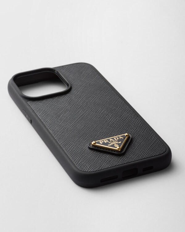 Saffiano leather cover for iPhone 15 Pro Max - Black Saffiano leather cover for iPhone 15 Pro Max - Black