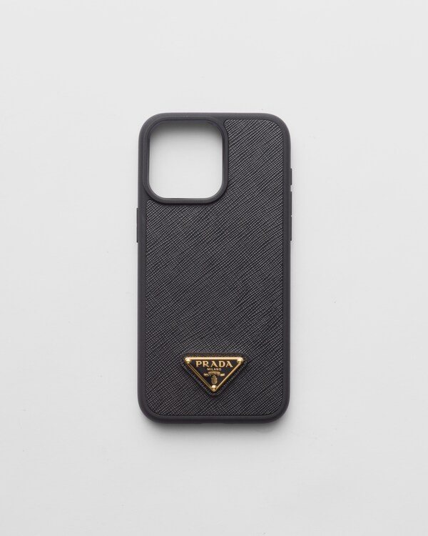 Saffiano leather cover for iPhone 15 Pro Max - Black Saffiano leather cover for iPhone 15 Pro Max - Black