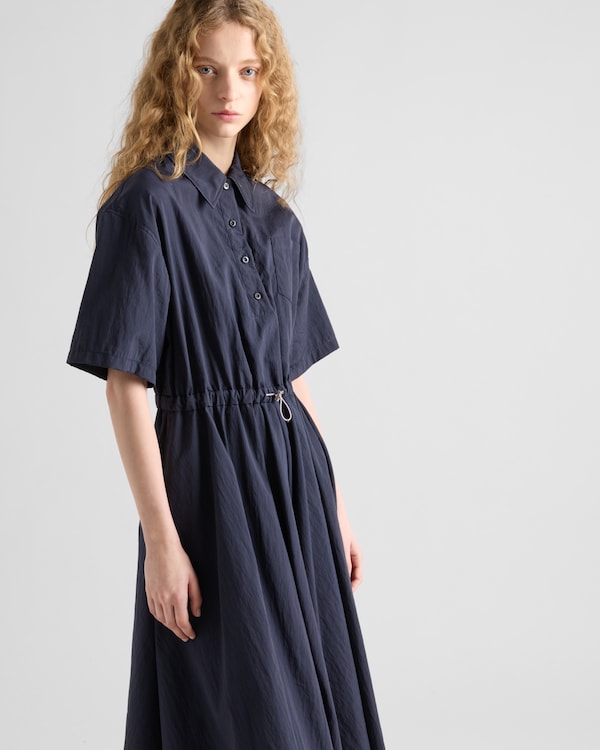 Short-sleeved technical pongé dress - Navy Short-sleeved technical pongé dress - Navy