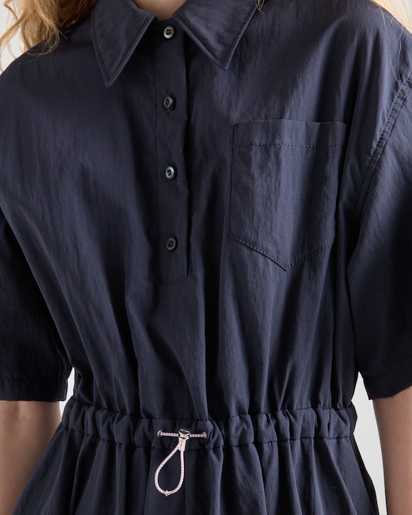Short-sleeved technical pongé dress - Navy Short-sleeved technical pongé dress - Navy
