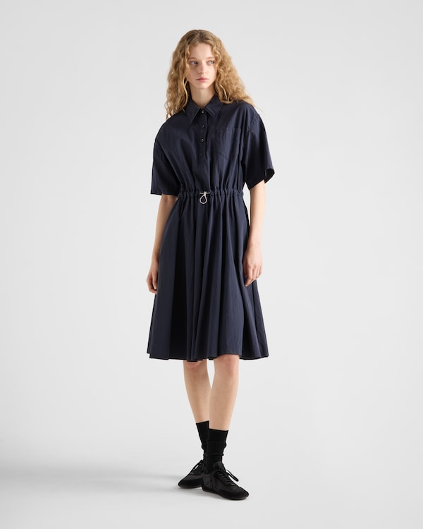 Short-sleeved technical pongé dress - Navy Short-sleeved technical pongé dress - Navy