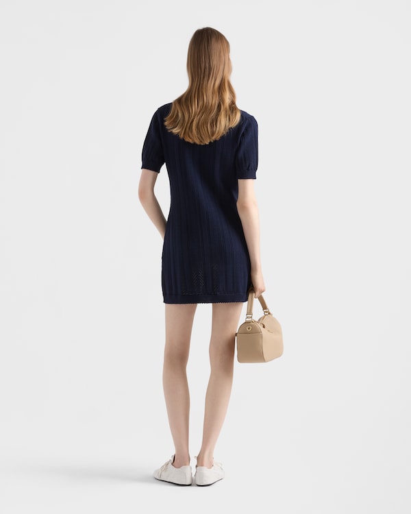Openwork cotton mini-dress - Navy Openwork cotton mini-dress - Navy