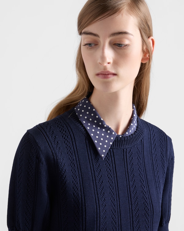 Openwork cotton mini-dress - Navy Openwork cotton mini-dress - Navy