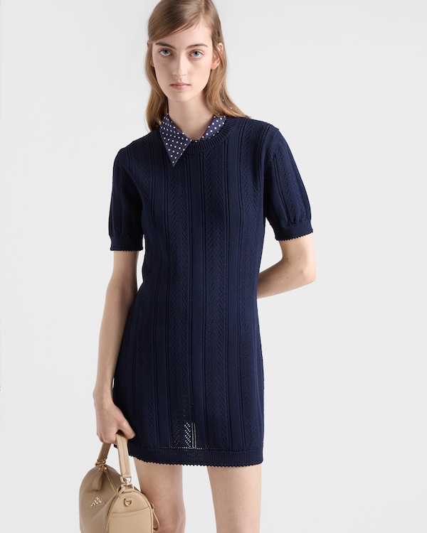 Openwork cotton mini-dress - Navy Openwork cotton mini-dress - Navy