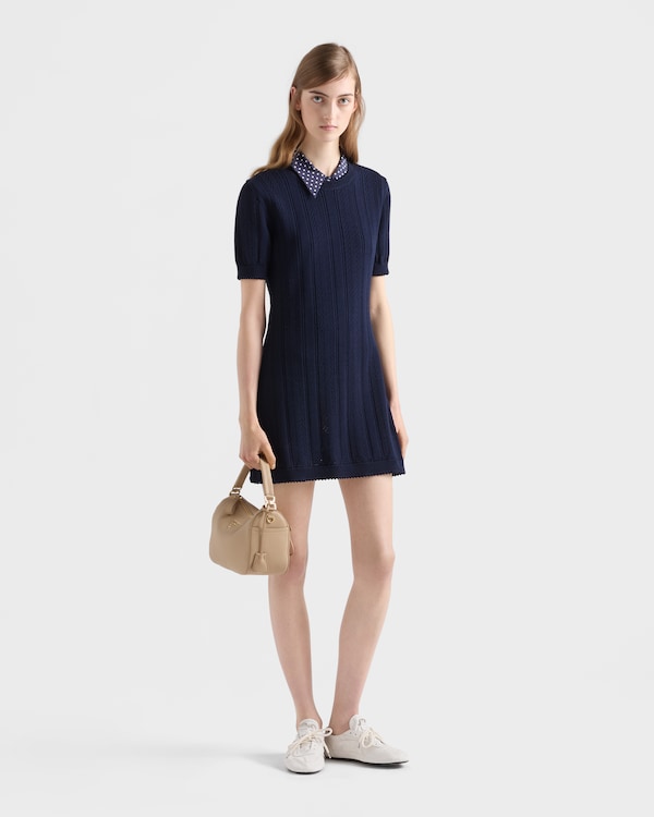 Openwork cotton mini-dress - Navy Openwork cotton mini-dress - Navy