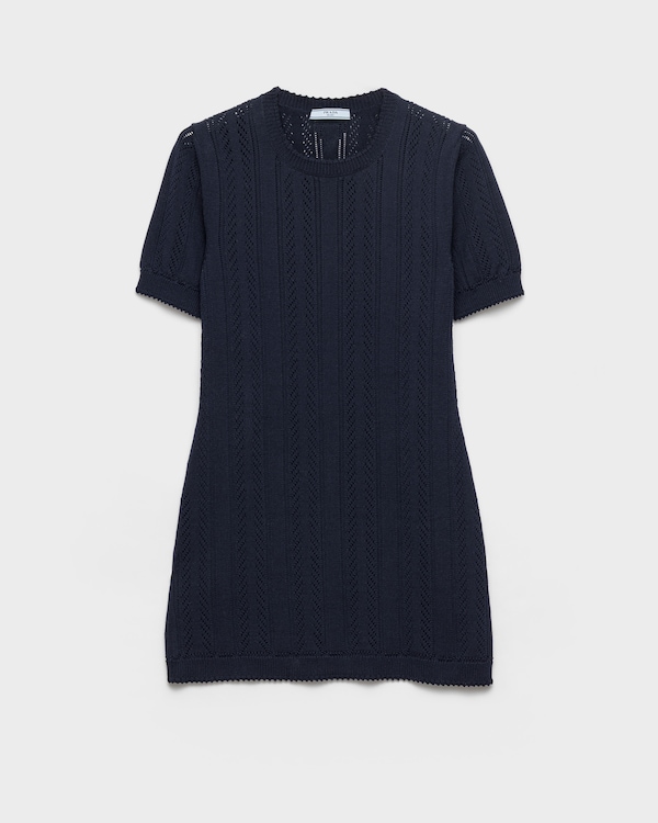 Openwork cotton mini-dress - Navy Openwork cotton mini-dress - Navy