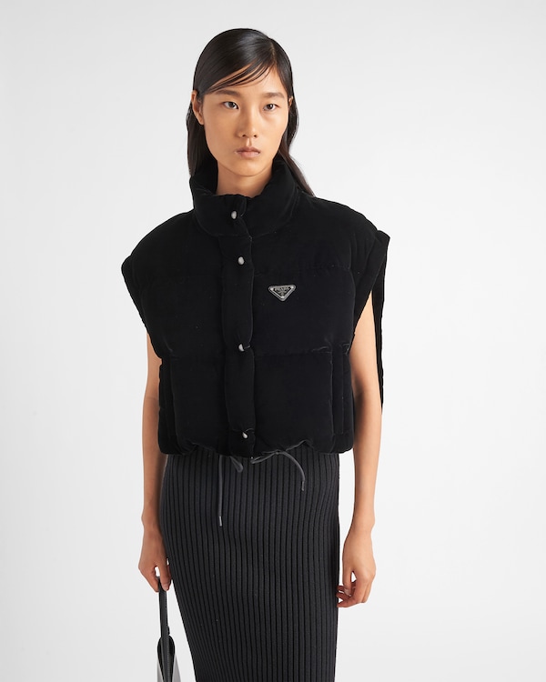 Convertible cropped velvet down jacket - Black Convertible cropped velvet down jacket - Black