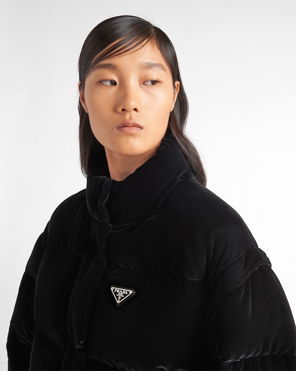 Convertible cropped velvet down jacket - Black Convertible cropped velvet down jacket - Black