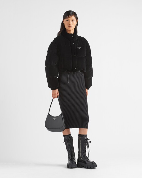 Convertible cropped velvet down jacket - Black Convertible cropped velvet down jacket - Black