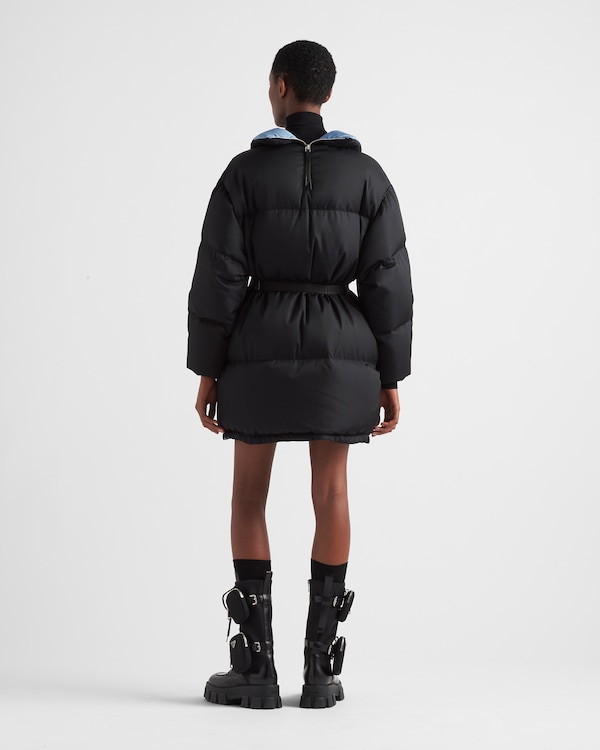 Re-Nylon Gabardine hooded down coat - Black Re-Nylon Gabardine hooded down coat - Black