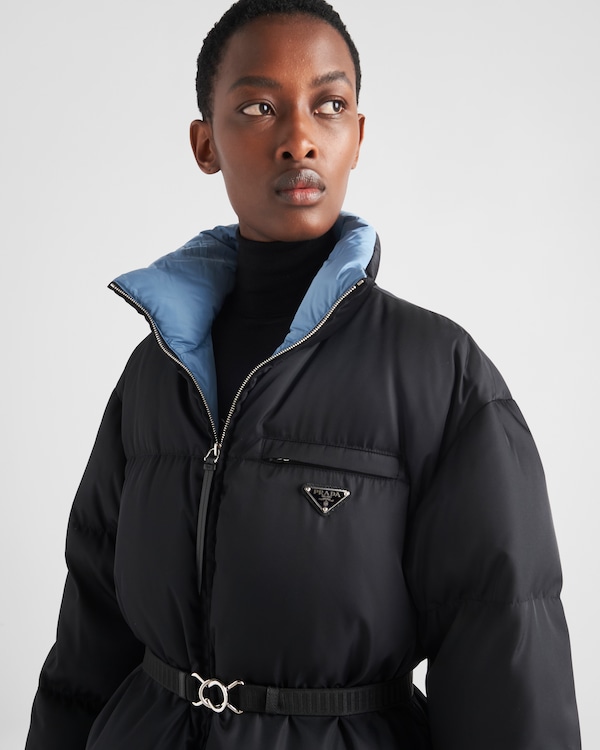 Re-Nylon Gabardine hooded down coat - Black Re-Nylon Gabardine hooded down coat - Black