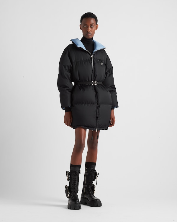 Re-Nylon Gabardine hooded down coat - Black Re-Nylon Gabardine hooded down coat - Black