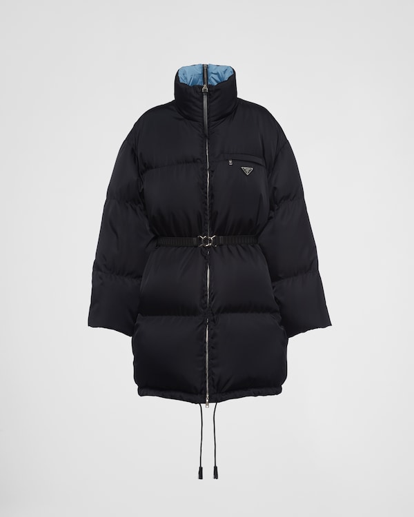Re-Nylon Gabardine hooded down coat - Black Re-Nylon Gabardine hooded down coat - Black