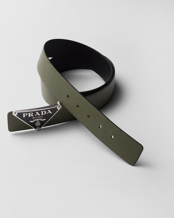 Reversible Saffiano leather belt strap - Loden/Black Reversible Saffiano leather belt strap - Loden/Black