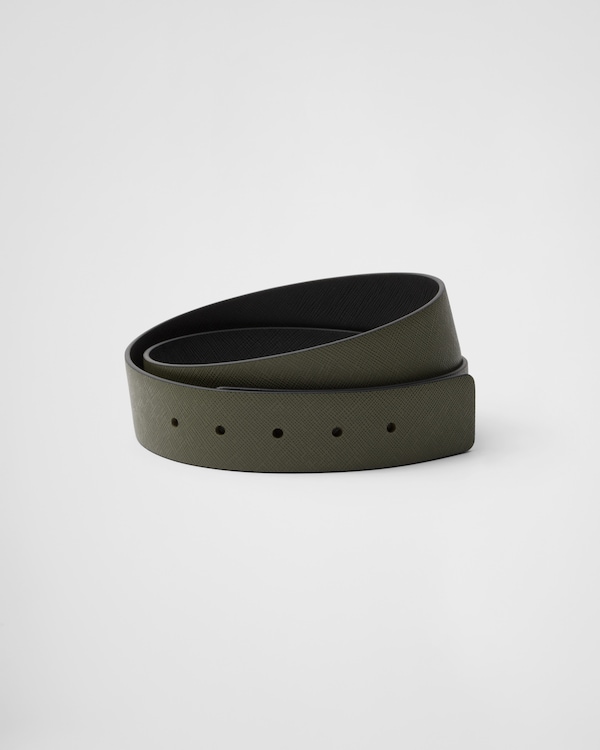 Reversible Saffiano leather belt strap - Loden/Black Reversible Saffiano leather belt strap - Loden/Black