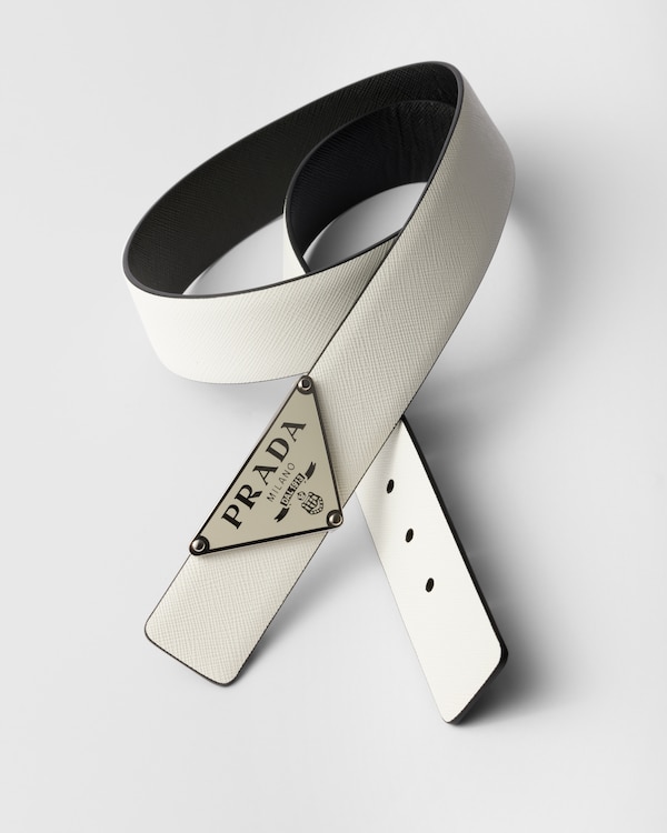 Reversible Saffiano leather belt strap - White/Black Reversible Saffiano leather belt strap - White/Black
