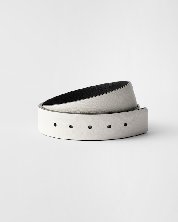 Reversible Saffiano leather belt strap - White/Black Reversible Saffiano leather belt strap - White/Black