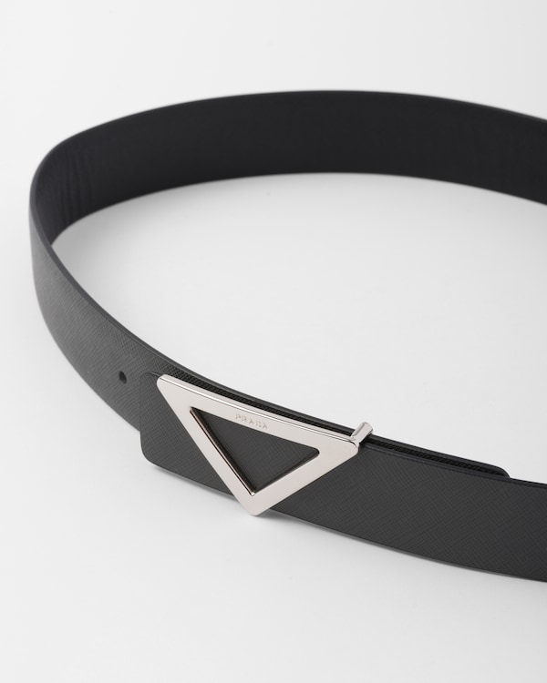 Reversible Saffiano leather belt strap - Anthracite Gray/Black Reversible Saffiano leather belt strap - Anthracite Gray/Black