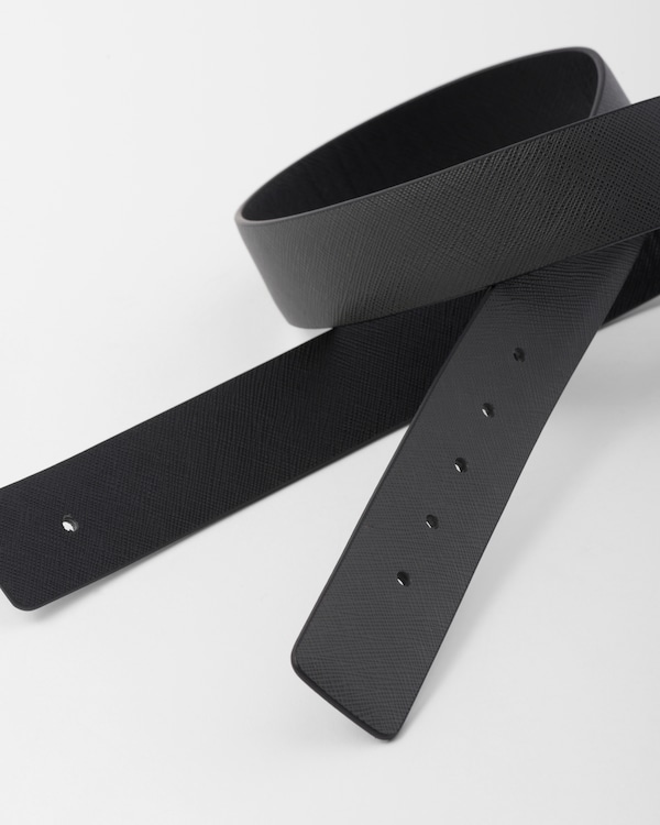 Reversible Saffiano leather belt strap - Anthracite Gray/Black Reversible Saffiano leather belt strap - Anthracite Gray/Black
