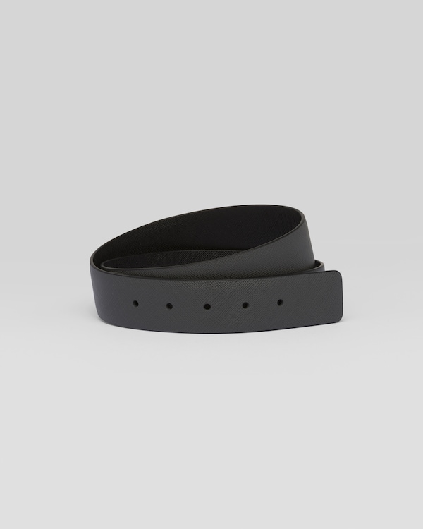 Reversible Saffiano leather belt strap - Anthracite Gray/Black Reversible Saffiano leather belt strap - Anthracite Gray/Black