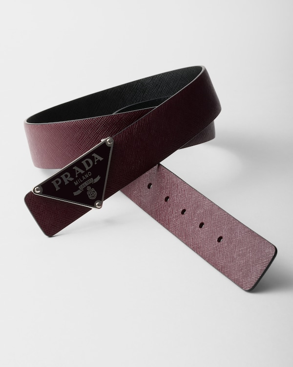 Reversible Saffiano leather belt strap - Garnet Red/Black Reversible Saffiano leather belt strap - Garnet Red/Black