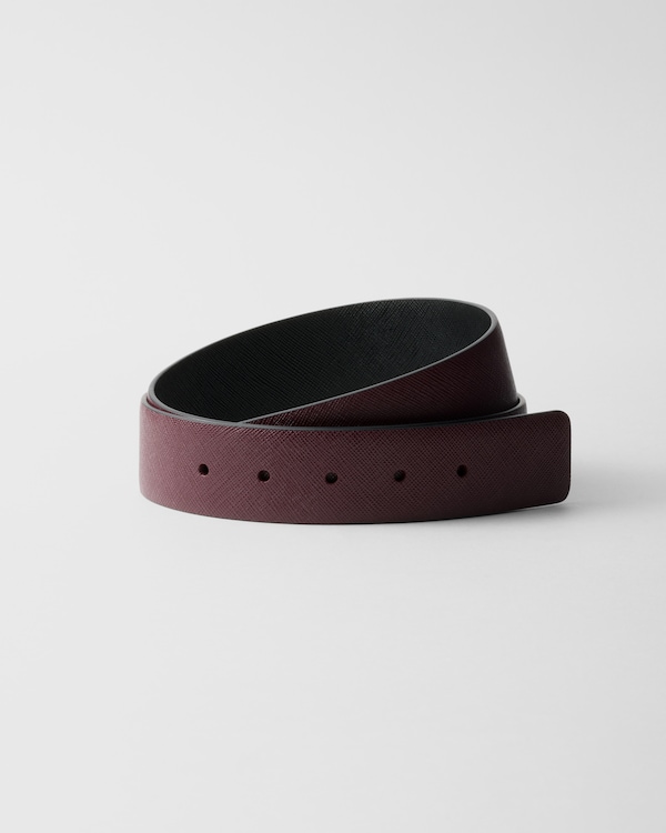 Reversible Saffiano leather belt strap - Garnet Red/Black Reversible Saffiano leather belt strap - Garnet Red/Black