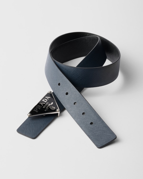 Reversible Saffiano leather belt strap - Baltic Blue/Black Reversible Saffiano leather belt strap - Baltic Blue/Black