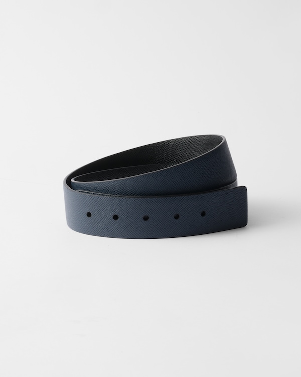 Reversible Saffiano leather belt strap - Baltic Blue/Black Reversible Saffiano leather belt strap - Baltic Blue/Black