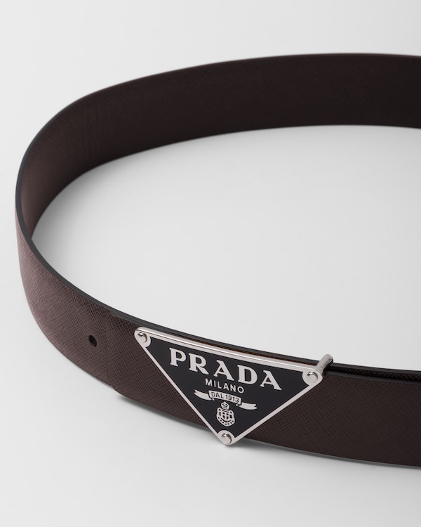 Reversible Saffiano leather belt strap - Coffee Reversible Saffiano leather belt strap - Coffee